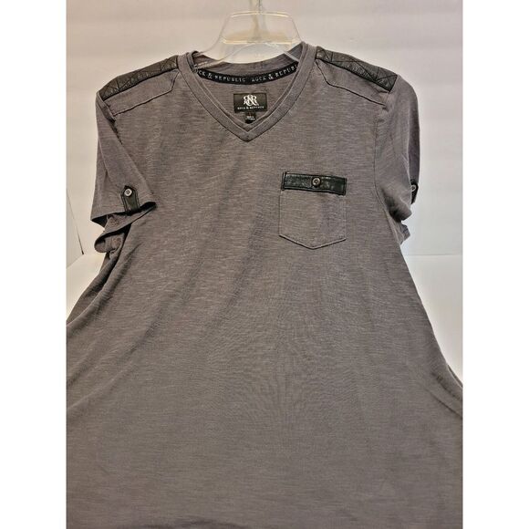 Rock & Republic gray t shirt‎ w/faux leather accents, size Large - Picture 1 of 6